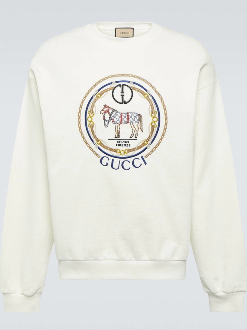 Gucci Horse Parade Logo White Sweat Crew Top